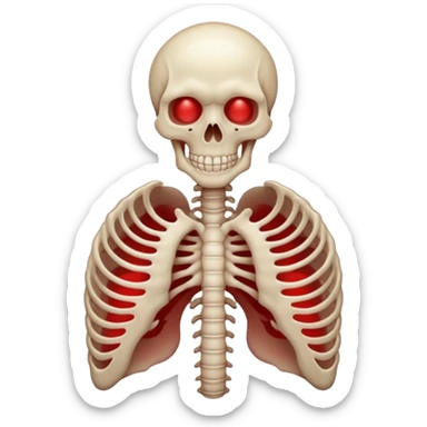 Minimalist emoji-style sticker of a ribcage x-ray with a curled-up demon inside, lines in faint white on black background, subtle red eye glow



 sticker