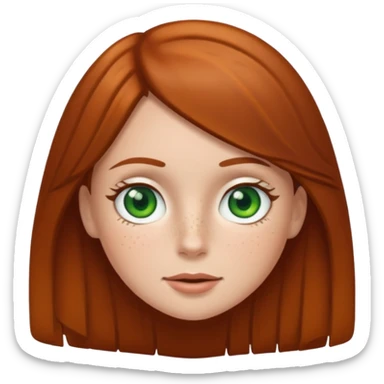 Create an emoji of a white girl with freckles, brown hair and green eyes sticker