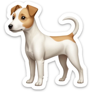 a full body buff white parson russell terrier looking dog the size of a kelpie with light brown long ears and a light brown patch on one eye and a large snout. the rest of the dog is completely white. forward facing sticker