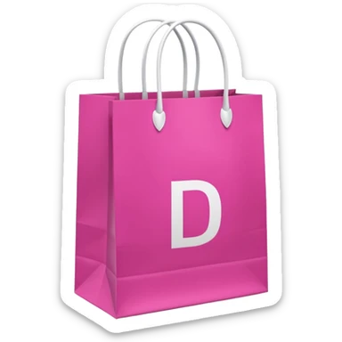 Fuchsia pink paper bag with white handles, repeating 'DRUNI' pattern in light pink and a large vertical 'DRUNI' in bold white letters in the center, iOS emoji style, shiny and realistic. sticker