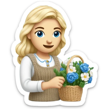 beautiful finnish blonde woman with blue eyes knitting flowers sticker