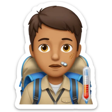 person travelling with backpack and a fever thermometer in there mouth sticker