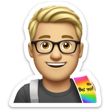 nerd white guy holding up a sign saying be yourself  sticker