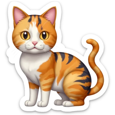 full body colourful calico tabby cat with disproportioned head with an anxious face and white front legs sticker