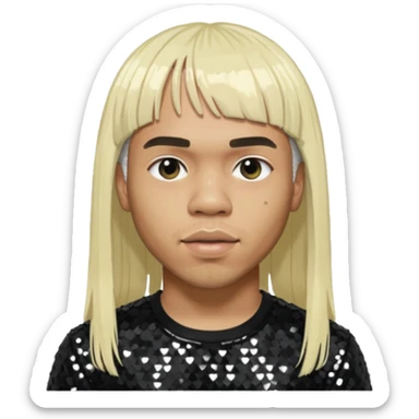 Anderson Paak with long platinum blonde hair with bang, black sequin outfit sticker