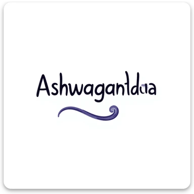 The word "Ashwagandha" hand-drawn in a cool blue and purple color palette. Simple doodle style with minimal decoration. sticker