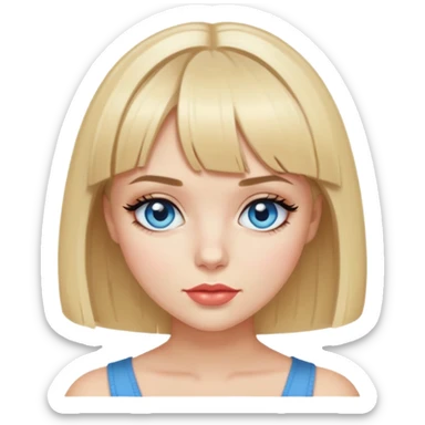 blonde bob with bangs on a girl with blue eyes and eyeliner, she’s caucasian and has full lips  sticker