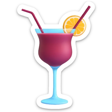 3D emoji style cocktail glass with burgundy drink and a swirl straw sticker