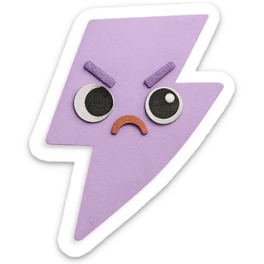 cute purple lightning bolt, tiny angry face, adorable eyes, no limbs, full body, soft pastel paper craft style sticker