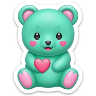 Oso gummy color verde agua  corazón rosa kawaii con cuerpo entero sticker