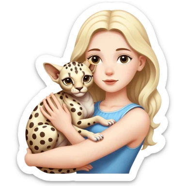 white-skinned girl holding a spotted sphinx in her arms sticker
