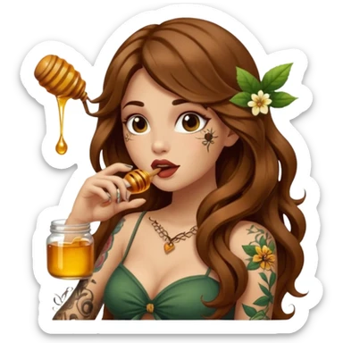 forest mystic woman long wavy brown hair tattoos licking honey from finger flirty sticker