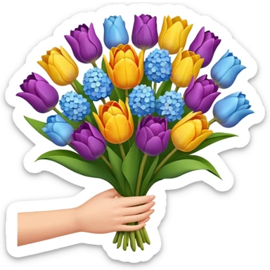 tulip, hyacinth and hydrangeas boquet in one hand held boquet  sticker