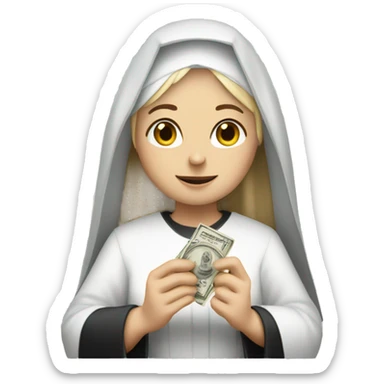 A blonde nun holding a dime 10 crn sticker