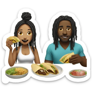 black man with dreads and latina wife eating tacos  sticker