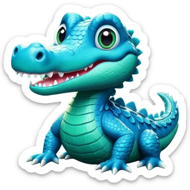"Cute 3D blue crocodile, Disney style, big eyes, magical glowing swamp, whimsical lighting, 8k render." sticker