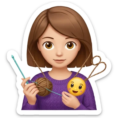  Woman with brown bobbed  hair and highlights light brown eyes no glasses tangked yarn  Knitting emoji sticker