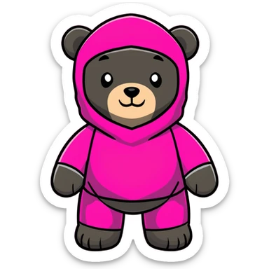 cute bearbrick collectible toy figure wearing a vibrant pink balaclava, blocky bear design sticker