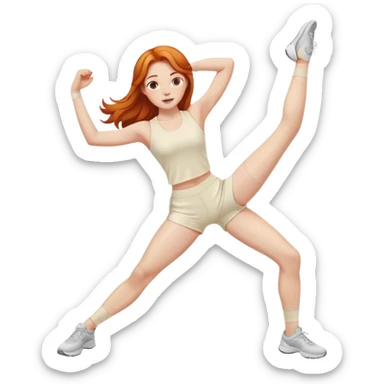 Ginger gym girl legs out middle part hair stretching cream outfit sitting sticker