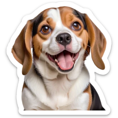 Cinematic Cute Yawning Tri-Color Beagle Portrait Emoji, Head tilted slightly with a dramatic, wide-open yawn, showcasing a soft tri-color coat of white, brown, and black, floppy ears slightly drooping, round hazel eyes barely open in drowsy contentment, Simplified yet irresistibly adorable features, highly detailed, glowing with a soft, cozy glow, high shine, relaxed yet expressive, stylized with a touch of whimsy, bright and endearing, soft glowing outline, capturing the essence of a sleepy yet affectionate pup, so drowsy it feels like it could stretch right out of the screen and curl up for a nap! sticker