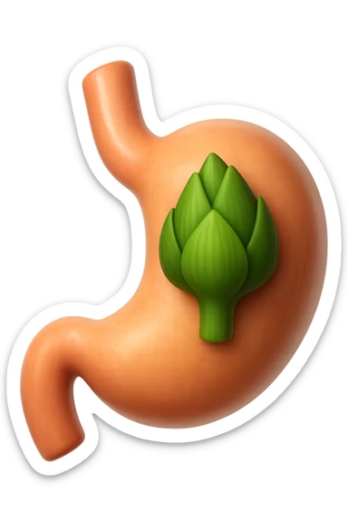 emoji stile iphone 3d di uno stomaco umano con una foglia di carciofo dentro, iperrealistico 4k sticker