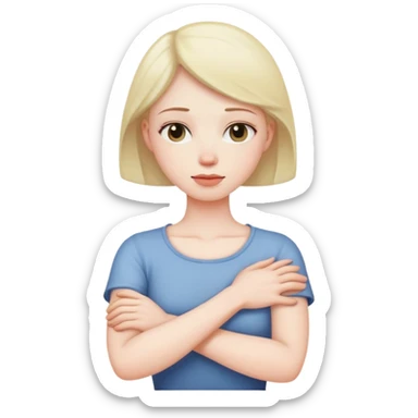 Arms crossed holding neck with died face sticker