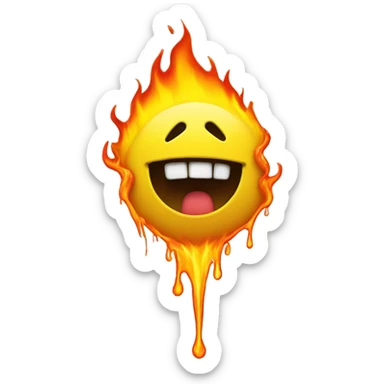 A yellow smiley face melting into a puddle and on fire 
 sticker
