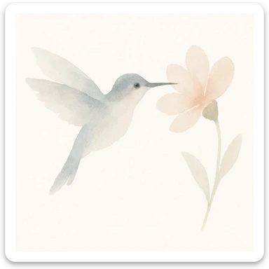 watercolor hummingbird hovering near a flower, soft pastel colors, delicate brushstrokes sticker