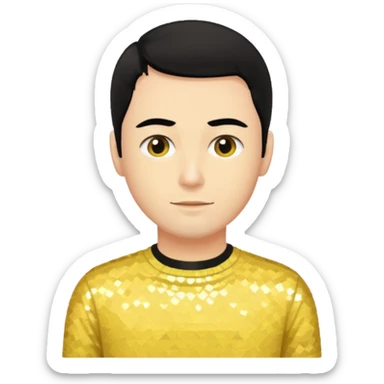 Greg Page from The Wiggles with black hair, yellow sequin skivvy shirt sticker