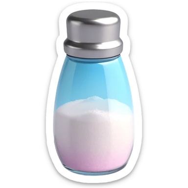 Make a salt emoji with no face that looks exactly like the reference image, in iOS emoji style. 3D, shiny, smooth gradients, soft shadows, realistic salt shaker shape, metallic lid, no face. Add a glossy effect to the glass. sticker