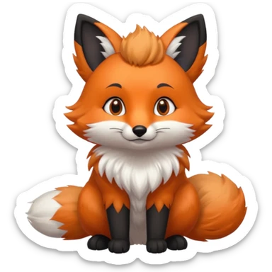 Floofy the Creampuff fox blackish gray fur color chubby Black paws orange color 3 tailsCrystals on the head, tails and Back sticker