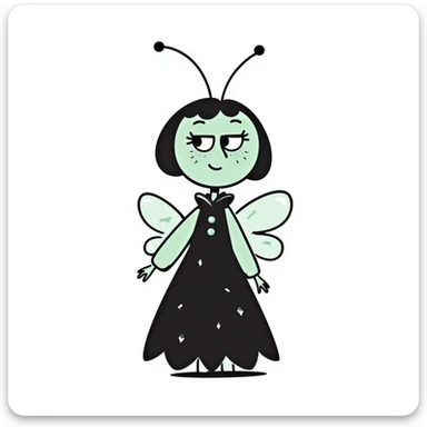 Mint green woman bee character with diamond decorations, rhinestone jewelry, and glittery sparkly details sticker