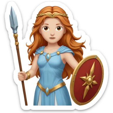 Minerva, Wisdom Goddess from Rome Mythology with long reddish blonde hair, light blue outfit sticker