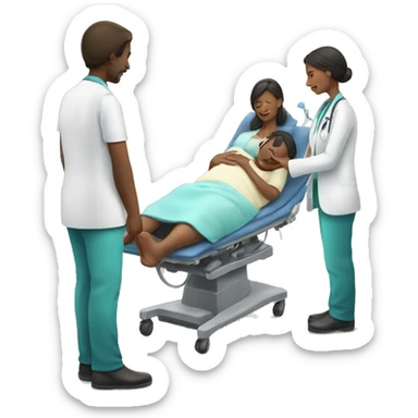 a woman gives birth and doctors stand nearby sticker