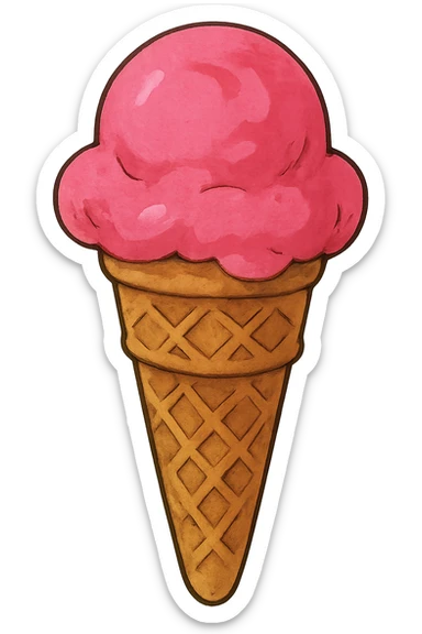 ghibli style icon of a bold pink ice cream cone sticker