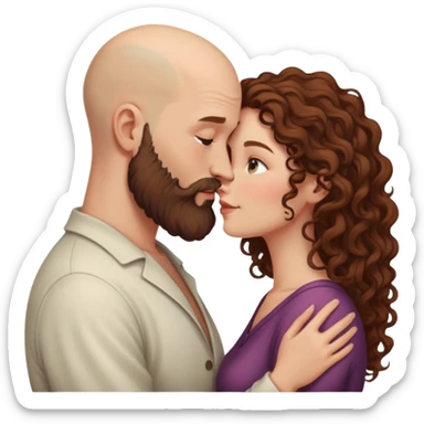 intimate moment between lovers bald man brown beard long  curly hair woman sticker