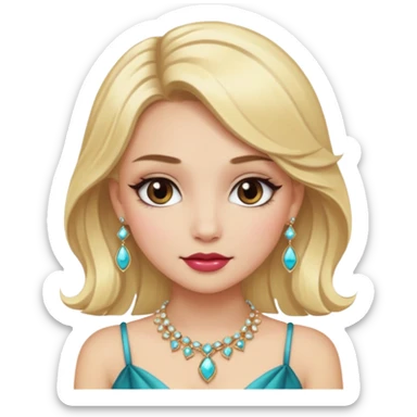 fancy blonde hair girl with makeup and jewellery sticker