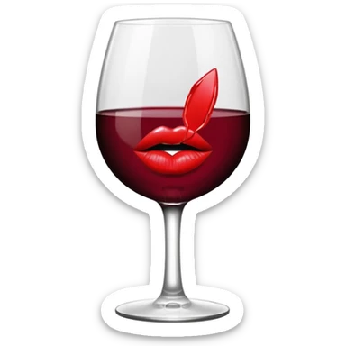 wine glass half full of red wine with a lipstick kiss print on the rim sticker