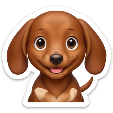 Perrito salchicha marrón sonriendo y jugando, dame varias variantes sticker