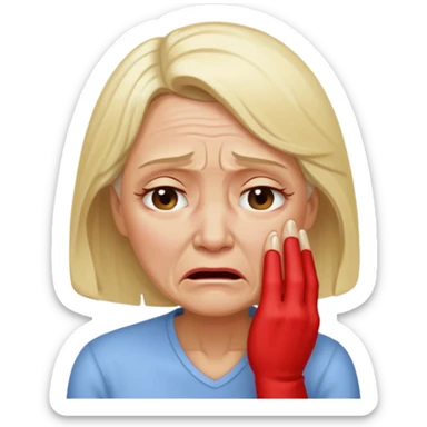 Older blonde woman crying in bad pain sticker