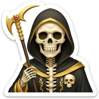 skeleton grim reaper in a gold with scythe sticker