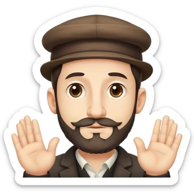 Jewish Big nose man with patchy beard little circle hat yamaka on his head puttin his hands together greedily sticker