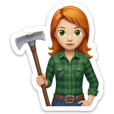 ginger lumberjack woman holding axe green checked shirt sticker