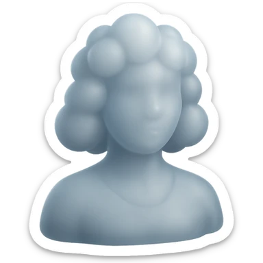person looking straight, composed entirely of white fluffy convex clouds, shoulder length, matte glass style, no background, clouds more rounded sticker