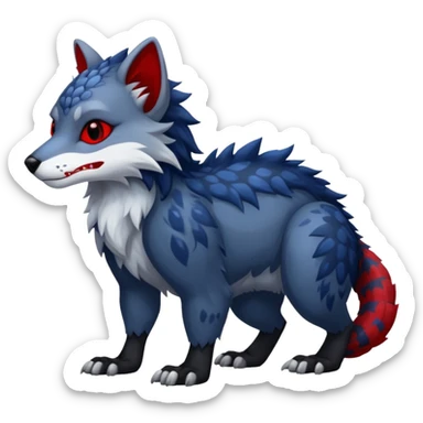 midnight blue-gray-black, with red markings, white belly, scaley scaly batty feline-like quadrupedal digitigrade furry feral Bastet-Noibat-Gatomon-Garchomp-Digimon-Fakémon-Pokémon-creature (full body) sticker