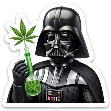 darth vader with a weed bong attached to his mask sticker