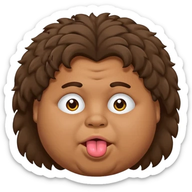 Fat teen from kosovo with flat and fluffy hair covering his forehead, with his tongue out sticker