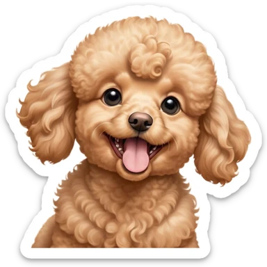 Cinematic Cute Yawning Apricot Poodle Portrait Emoji, Head tilted slightly with a dramatic, wide-open yawn, displaying a soft, curly apricot Fur with delicate texture, floppy ears slightly drooping, round warm eyes barely open in drowsy contentment, Simplified yet irresistibly adorable features, highly detailed, glowing with a soft, cozy glow, high shine, relaxed yet expressive, stylized with a touch of whimsy, bright and endearing, soft glowing outline, capturing the essence of a sleepy yet affectionate companion, so drowsy it feels like it could stretch right out of the screen and curl up for a nap! sticker