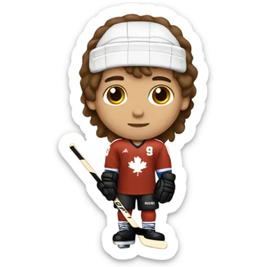 Boy Hockey player long brown hair number 7 jersey sticker