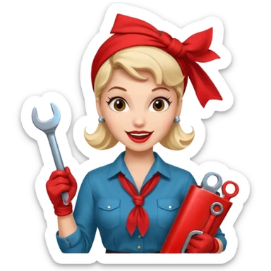 A 50ies housewife who is excited about working and is a powerwoman because she husstles a lot. A bit like the woman from Real Vintage Doll House. And the woman from We Can Do It!. Rockabilly vibe. Cartoonish perhaps? Help me :D sticker